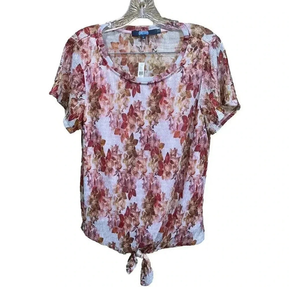 Anthropologie Eva Franco Metallic Floral Tie Front Short Sleeve Shirt Sz Medium - Picture 1 of 11